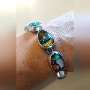 925 STERLING SILVER DICHROIC TOGGLE BRACELET 7.5"